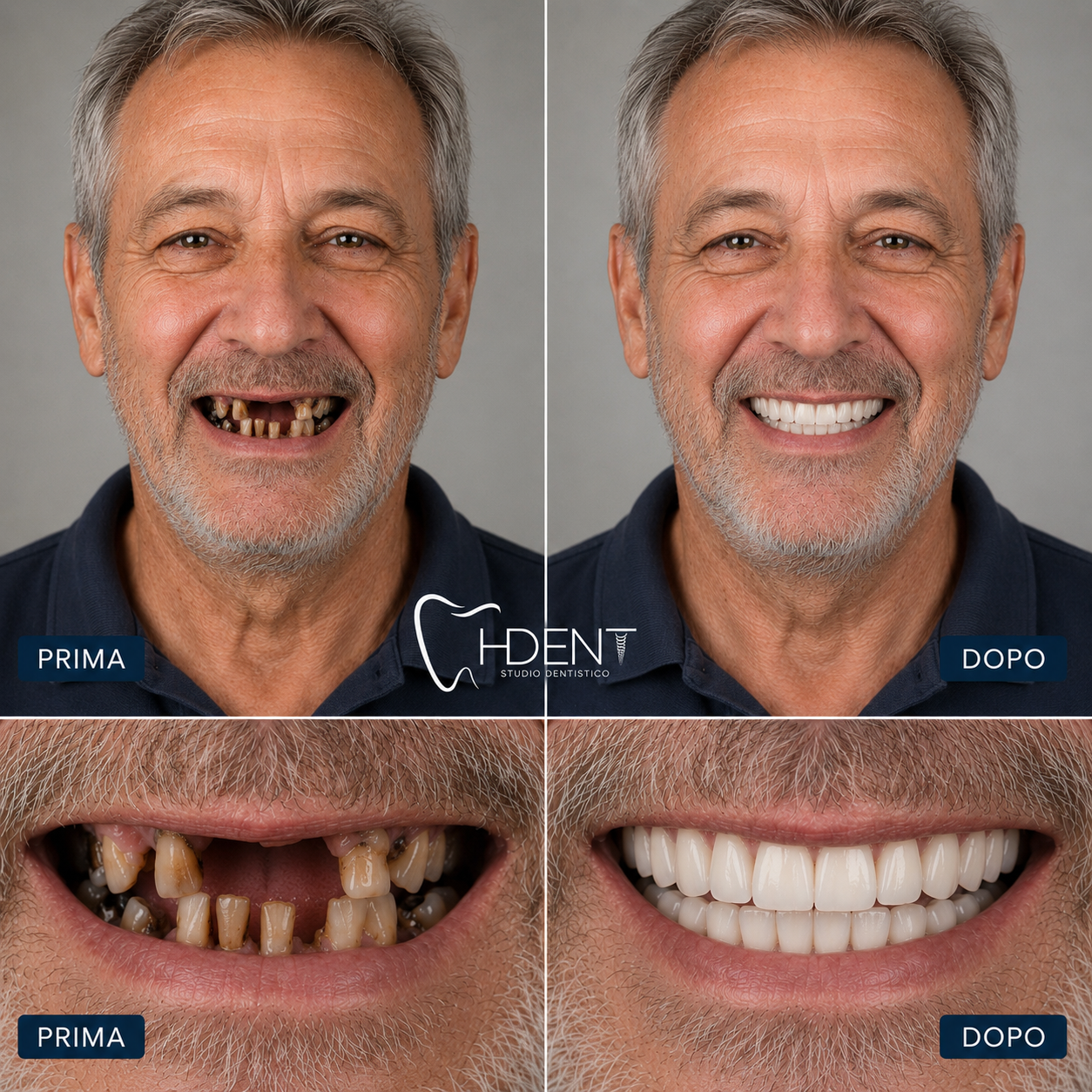 Risultato H-Dent prima e dopo, nuovo sorriso fisso